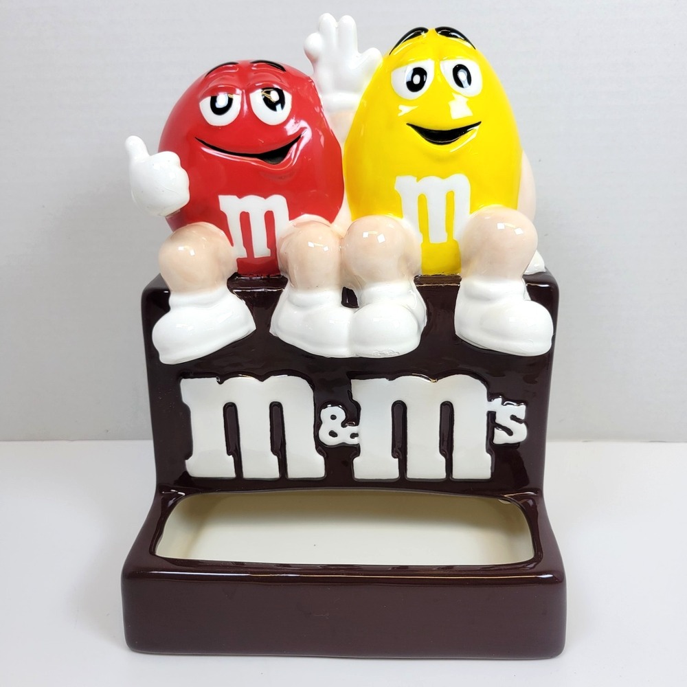 Vintage‎ 90s M&M's Ceramic Candy Jar Benjamin & Medwin Red Yellow Figurine